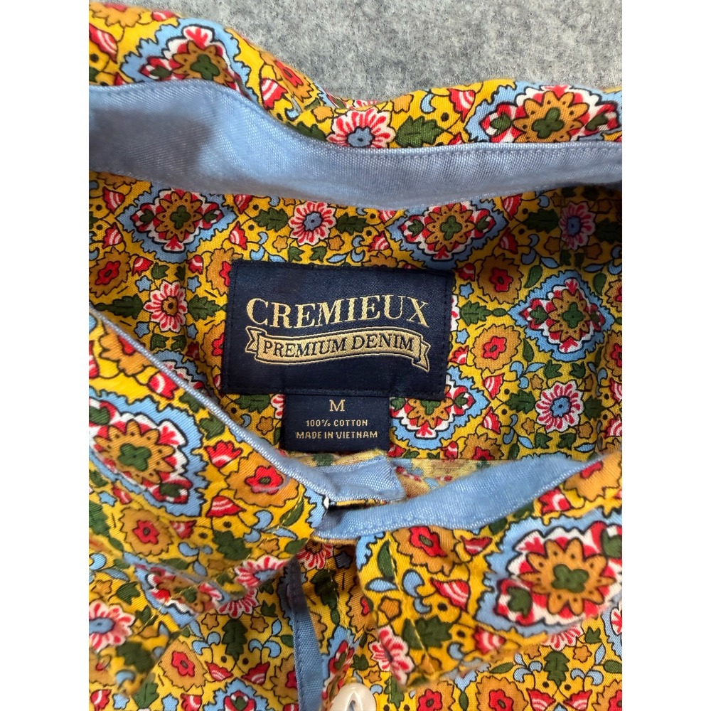 Cremieux Premium Denim Mens M Yellow Floral Paisley Short Sleeve Button Down - Picture 3 of 6